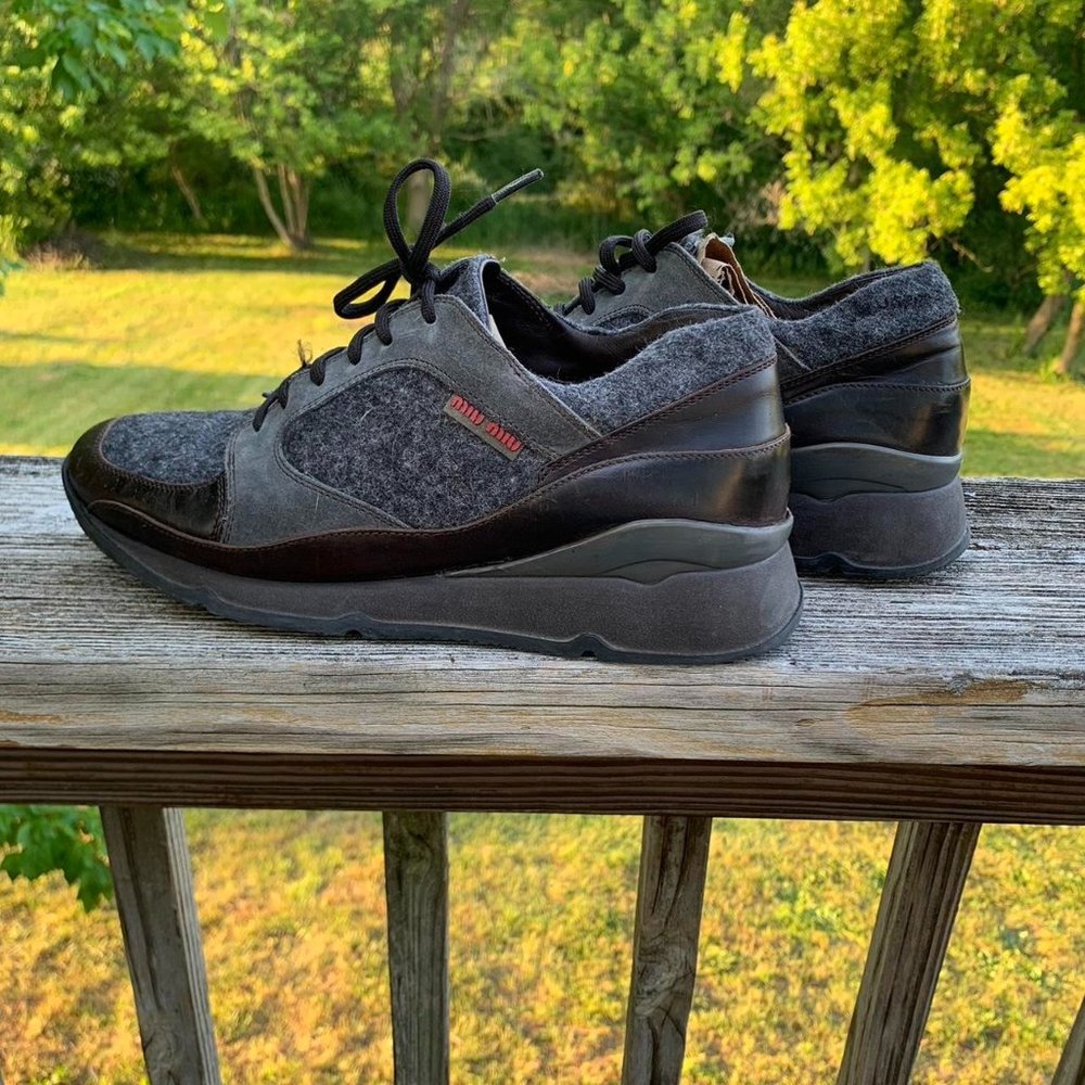 Vintage Leather and Wool MIU MIU Fashion Sneakers
